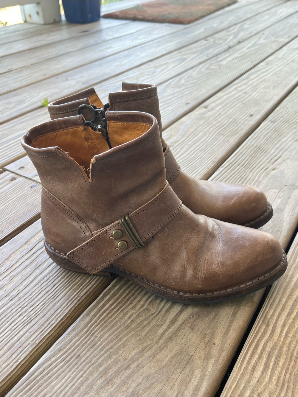 Fiorentini + Baker Eternity Eli Brown‎ Leather Biker Ankle Boots Zip 37.5 US 7.5